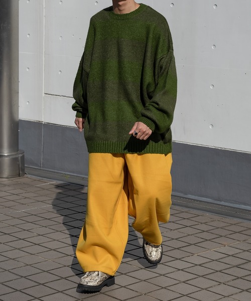 kutir（クティール）の「起毛ボーダーニット（ニット/セーター・メンズ・グリーン/イエロー/ダークブラウン・LARGE/MEDIUM）」の5枚目の写真