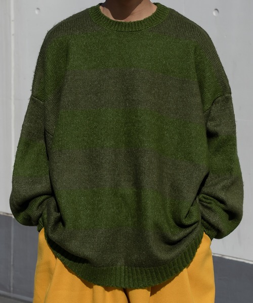 kutir（クティール）の「起毛ボーダーニット（ニット/セーター・メンズ・グリーン/イエロー/ダークブラウン・LARGE/MEDIUM）」の12枚目の写真