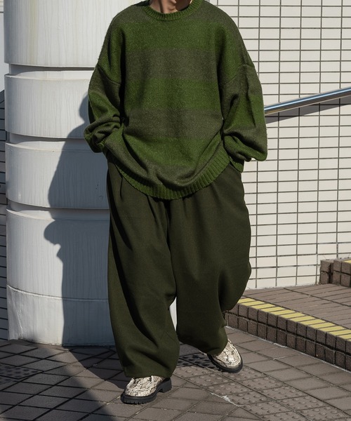 kutir（クティール）の「起毛ボーダーニット（ニット/セーター・メンズ・グリーン/イエロー/ダークブラウン・LARGE/MEDIUM）」の11枚目の写真