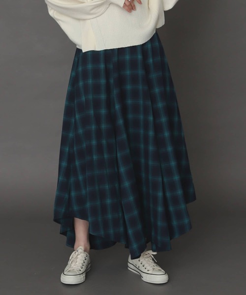 SENSE OF PLACE by URBAN RESEARCH(センスオブプレイスバイアーバンリサーチ)の「チェックイレギュラーヘムフレアスカート(スカート・レディース・イエロー系その他/グリーン系その他/ブラック系その他・ONE)」の11枚目の写真