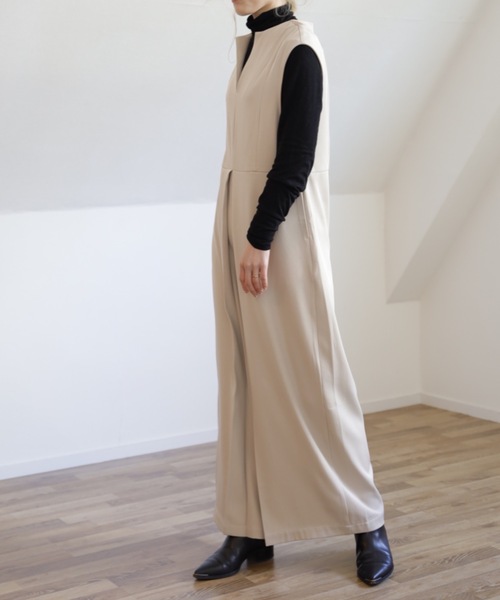 UNFIELD（アンフィールド）の「【UNFIELD ボックスプリーツデザインサロペット】（サロペット/オーバーオール・レディース・ブラック/ベージュ・FREE）」の10枚目の写真