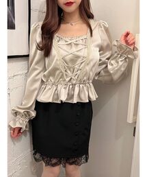 EATME | FRONTレースアップペプラムブラウス（セットアップ可能）(シャツ/ブラウス)