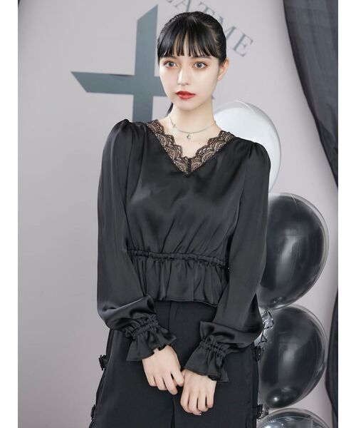 EATME（イートミー）の「FRONTレースアップペプラムブラウス（セットアップ可能）（シャツ/ブラウス・レディース・ブラック/ベージュ/その他1・FREE）」の9枚目の写真