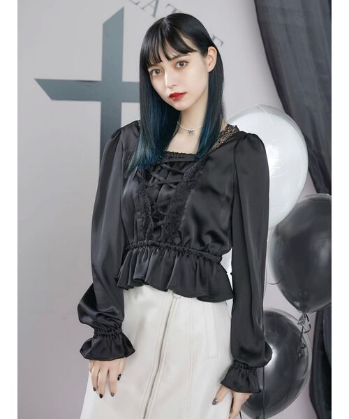 EATME（イートミー）の「FRONTレースアップペプラムブラウス（セットアップ可能）（シャツ/ブラウス・レディース・ブラック/ベージュ/その他1・FREE）」の14枚目の写真