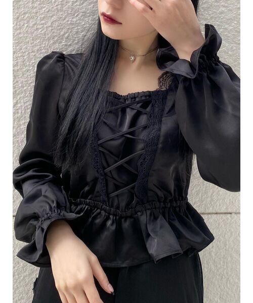 EATME（イートミー）の「FRONTレースアップペプラムブラウス（セットアップ可能）（シャツ/ブラウス・レディース・ブラック/ベージュ/その他1・FREE）」の15枚目の写真