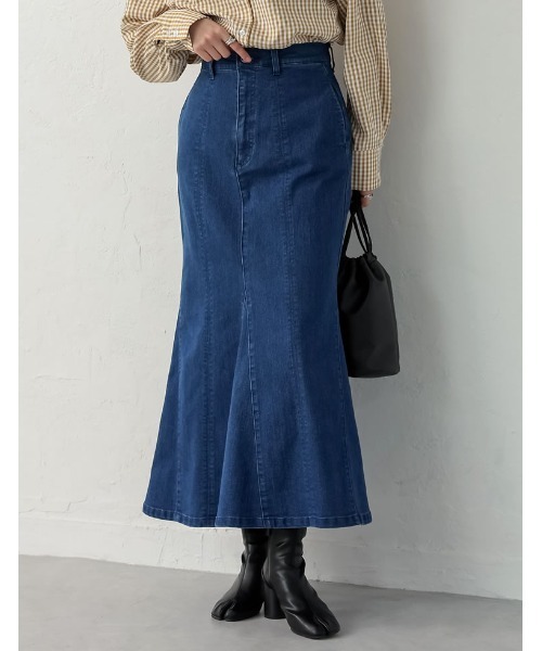 Re:EDIT（リエディ）の「[低身長サイズ有]リサイクルデニムマーメイドスカート（デニムスカート・レディース・ネイビー/ブルー/グレー・LARGE/MEDIUM/SHORT）」の18枚目の写真