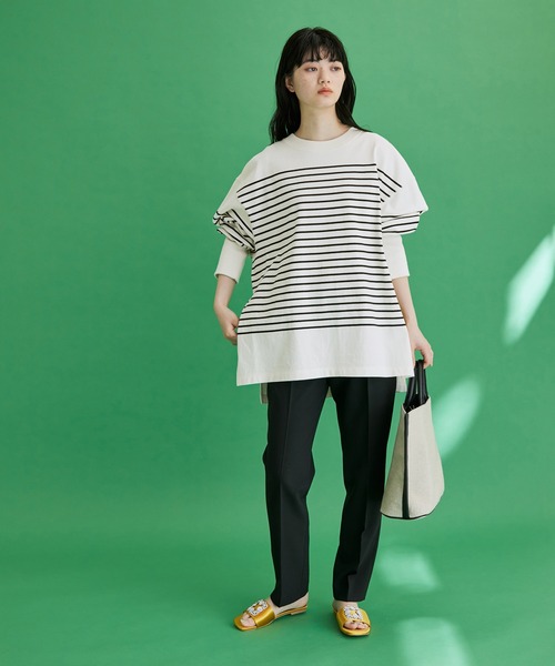 ADAM ET ROPE'（アダムエロペ）の「【一部直営店舗・WEB限定】バスクボーダーロングスリーブTシャツ（Tシャツ/カットソー・レディース・グリーン系その他/ホワイト系その他/ブラック系その他・FREE）」の4枚目の写真