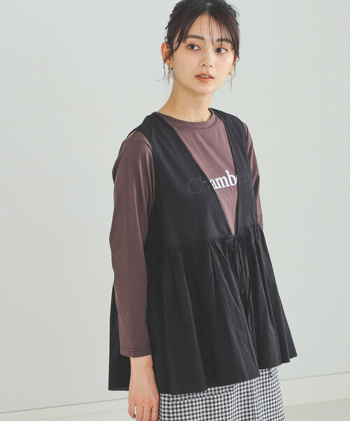 BEAMS HEART（ビームスハート）の「BEAMS HEART / プリントTシャツ×ジレ セット（Tシャツ/カットソー・レディース・ブラウン/オフホワイト/オリーブ・FREE）」の4枚目の写真