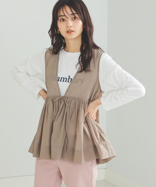 BEAMS HEART（ビームスハート）の「BEAMS HEART / プリントTシャツ×ジレ セット（Tシャツ/カットソー・レディース・ブラウン/オフホワイト/オリーブ・FREE）」の10枚目の写真