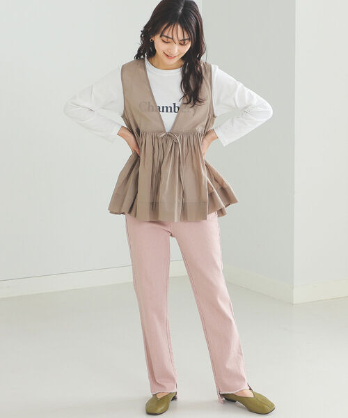 BEAMS HEART（ビームスハート）の「BEAMS HEART / プリントTシャツ×ジレ セット（Tシャツ/カットソー・レディース・ブラウン/オフホワイト/オリーブ・FREE）」の13枚目の写真