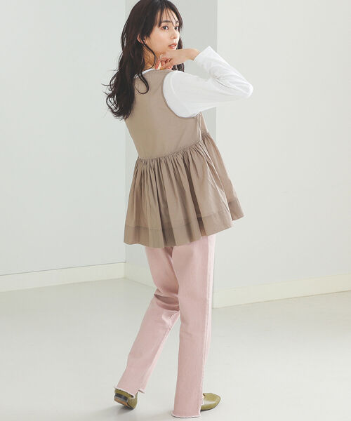 BEAMS HEART（ビームスハート）の「BEAMS HEART / プリントTシャツ×ジレ セット（Tシャツ/カットソー・レディース・ブラウン/オフホワイト/オリーブ・FREE）」の14枚目の写真