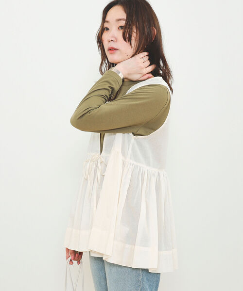 BEAMS HEART（ビームスハート）の「BEAMS HEART / プリントTシャツ×ジレ セット（Tシャツ/カットソー・レディース・ブラウン/オフホワイト/オリーブ・FREE）」の15枚目の写真