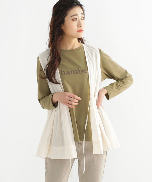 BEAMS HEART（ビームスハート）の「BEAMS HEART / プリントTシャツ×ジレ セット（Tシャツ/カットソー・レディース・ブラウン/オフホワイト/オリーブ・FREE）」の18枚目の写真