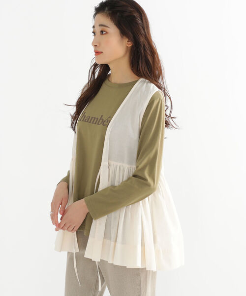 BEAMS HEART（ビームスハート）の「BEAMS HEART / プリントTシャツ×ジレ セット（Tシャツ/カットソー・レディース・ブラウン/オフホワイト/オリーブ・FREE）」の20枚目の写真