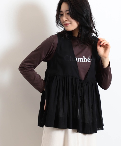 BEAMS HEART（ビームスハート）の「BEAMS HEART / プリントTシャツ×ジレ セット（Tシャツ/カットソー・レディース・ブラウン/オフホワイト/オリーブ・FREE）」の3枚目の写真