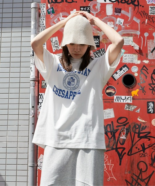 Auntie Rosa Holiday(アンティローザホリデー)の「アソートカレッジロゴプリントT(Tシャツ/カットソー・レディース・グレー/オフホワイト/ライトブルー/ネイビー/アイボリー/ブラウン・FREE)」の11枚目の写真