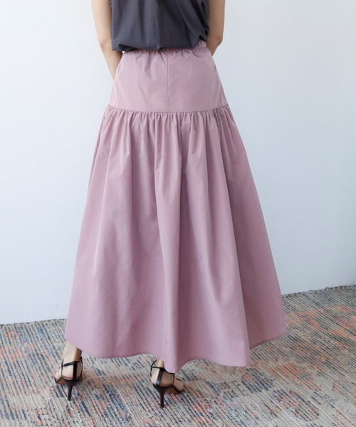 ELFRANK（エルフランク）の「ティアード切替ギャザーフレアロングスカート 【洗える】（スカート・レディース・ブラック/グリーン/ライム/ピンク・FREE）」の9枚目の写真