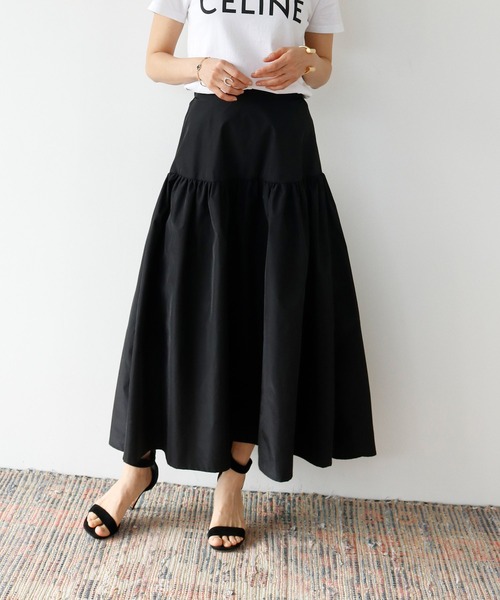 ELFRANK（エルフランク）の「ティアード切替ギャザーフレアロングスカート 【洗える】（スカート・レディース・ブラック/グリーン/ライム/ピンク・FREE）」の14枚目の写真