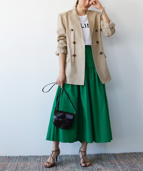 ELFRANK（エルフランク）の「ティアード切替ギャザーフレアロングスカート 【洗える】（スカート・レディース・ブラック/グリーン/ライム/ピンク・FREE）」の15枚目の写真