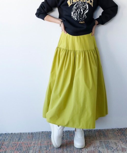 ELFRANK（エルフランク）の「ティアード切替ギャザーフレアロングスカート 【洗える】（スカート・レディース・ブラック/グリーン/ライム/ピンク・FREE）」の19枚目の写真