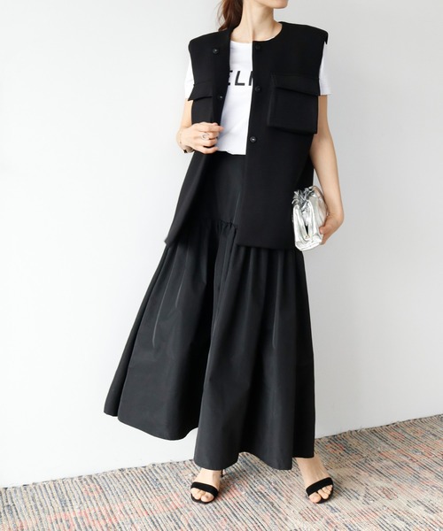 ELFRANK（エルフランク）の「ティアード切替ギャザーフレアロングスカート 【洗える】（スカート・レディース・ブラック/グリーン/ライム/ピンク・FREE）」の21枚目の写真