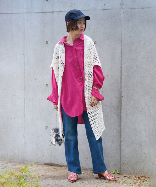 CITYSHOP（シティーショップ）の「SEE-THROUGH BIG シャツ（シャツ/ブラウス・レディース・ブラック/ピンク・FREE）」の3枚目の写真