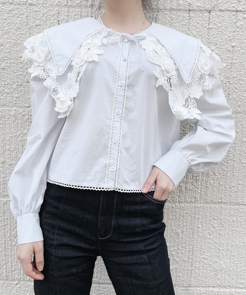 PAIN(ペイン)の「ダブルカラーレーシィブラウス(シャツ/ブラウス・レディース・ホワイト/ブラック/ブルー・FREE)」の3枚目の写真