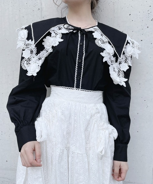 PAIN(ペイン)の「ダブルカラーレーシィブラウス(シャツ/ブラウス・レディース・ホワイト/ブラック/ブルー・FREE)」の1枚目の写真