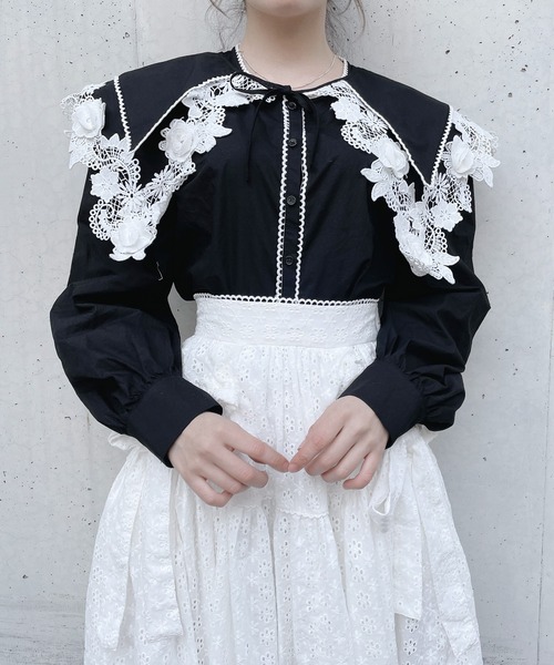 PAIN(ペイン)の「ダブルカラーレーシィブラウス(シャツ/ブラウス・レディース・ホワイト/ブラック/ブルー・FREE)」の10枚目の写真