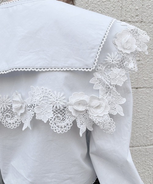 PAIN(ペイン)の「ダブルカラーレーシィブラウス(シャツ/ブラウス・レディース・ホワイト/ブラック/ブルー・FREE)」の7枚目の写真