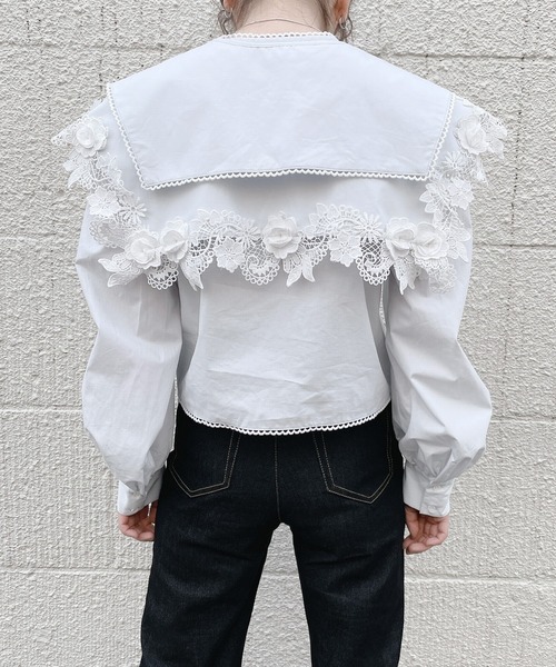 PAIN(ペイン)の「ダブルカラーレーシィブラウス(シャツ/ブラウス・レディース・ホワイト/ブラック/ブルー・FREE)」の8枚目の写真