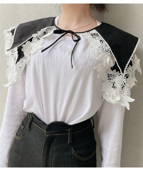 PAIN(ペイン)の「ダブルカラーレーシィブラウス(シャツ/ブラウス・レディース・ホワイト/ブラック/ブルー・FREE)」の22枚目の写真