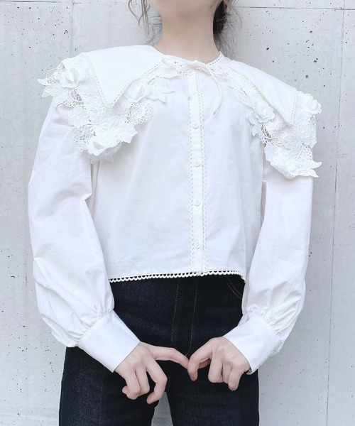 PAIN(ペイン)の「ダブルカラーレーシィブラウス(シャツ/ブラウス・レディース・ホワイト/ブラック/ブルー・FREE)」の4枚目の写真