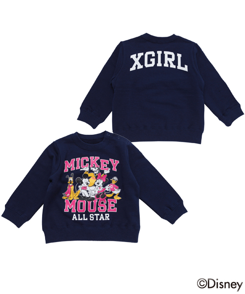 X-girl Stages（エックスガールステージス）の「【Disney（ディズニー）】CREW SWEAT DISNEY ALL STAR （4T～7T）（スウェット・キッズ・アッシュ/ネイビー・7T/6T/4T/5T）」の2枚目の写真