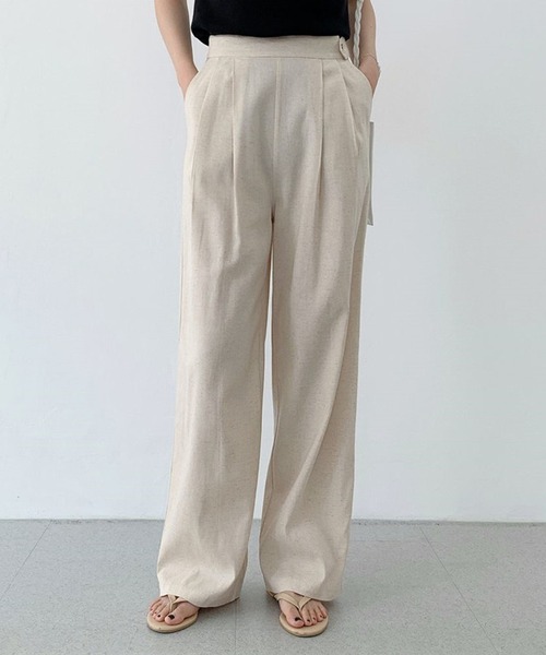 LAFFMO（ラフモ）の「リネンライクストレートパンツ（スラックス・レディース・ブラック/ベージュ・MEDIUM/LARGE）」の2枚目の写真