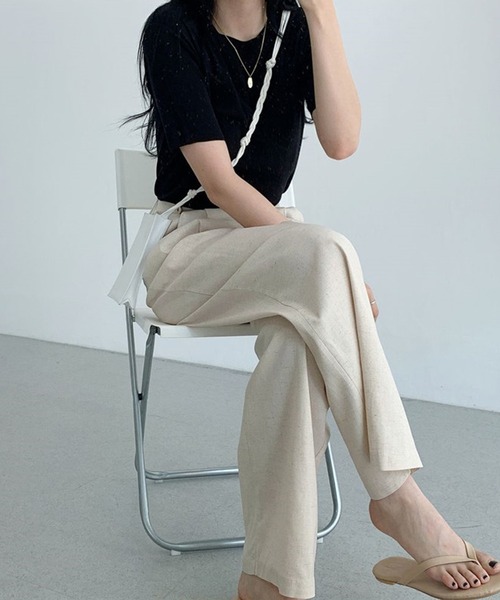 LAFFMO（ラフモ）の「リネンライクストレートパンツ（スラックス・レディース・ブラック/ベージュ・MEDIUM/LARGE）」の3枚目の写真