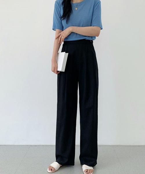 LAFFMO（ラフモ）の「リネンライクストレートパンツ（スラックス・レディース・ブラック/ベージュ・MEDIUM/LARGE）」の7枚目の写真