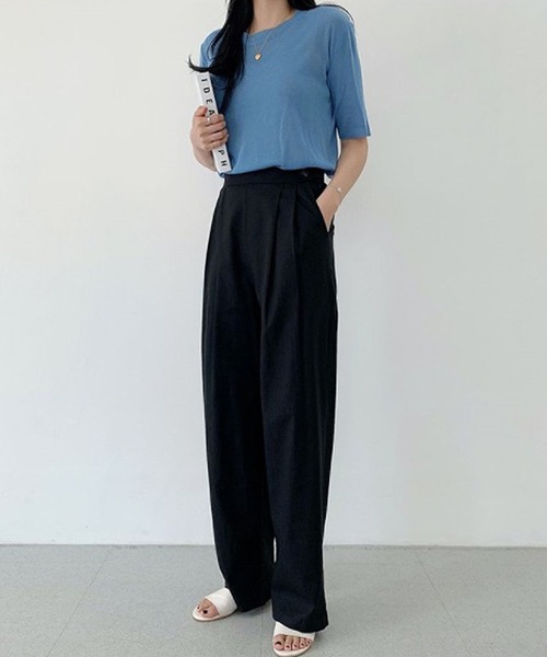 LAFFMO（ラフモ）の「リネンライクストレートパンツ（スラックス・レディース・ブラック/ベージュ・MEDIUM/LARGE）」の4枚目の写真