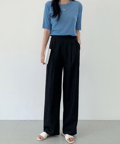 LAFFMO（ラフモ）の「リネンライクストレートパンツ（スラックス・レディース・ブラック/ベージュ・MEDIUM/LARGE）」の10枚目の写真