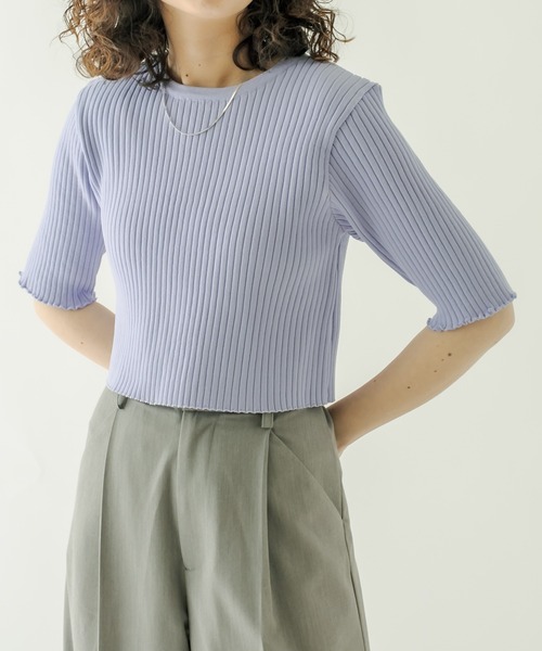 mystic(ミスティック)の「バックスリット半袖ニット(ニット/セーター・レディース・ネイビー/オフホワイト/ピンク/イエロー/ブルー/ラベンダー・FREE)」の15枚目の写真