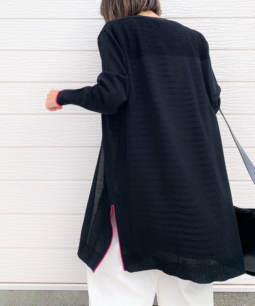 Q(キュー)の「ロングカーディガン(カーディガン/ボレロ・レディース・ブラック/ライトグリーン/アイボリー・MEDIUM)」の3枚目の写真