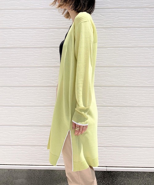 Q(キュー)の「ロングカーディガン(カーディガン/ボレロ・レディース・ブラック/ライトグリーン/アイボリー・MEDIUM)」の5枚目の写真