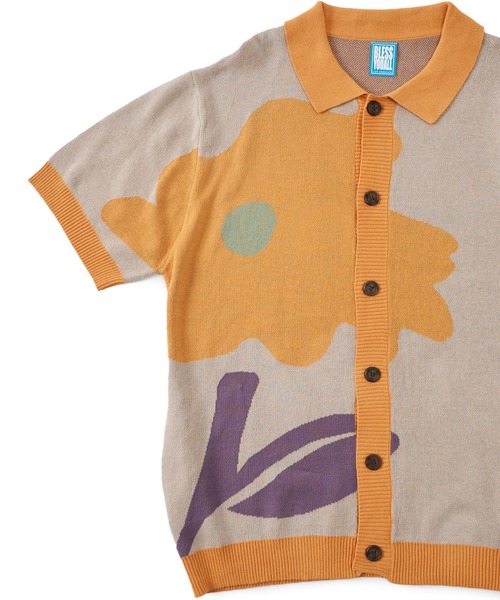 WHO'S WHO gallery（フーズフーギャラリー）の「【BLESS YOU/ブレスユー】フラワー半袖ポロカーディガン（ポロシャツ・メンズ・ベージュ/ネイビー・FREE）」の7枚目の写真