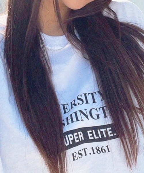 Dalfwin(ダールフィン)の「UNIVERSITYプリント半袖Tシャツ(Tシャツ/カットソー・レディース・ホワイト/ブラック/イエロー/オレンジ・FREE)」の7枚目の写真