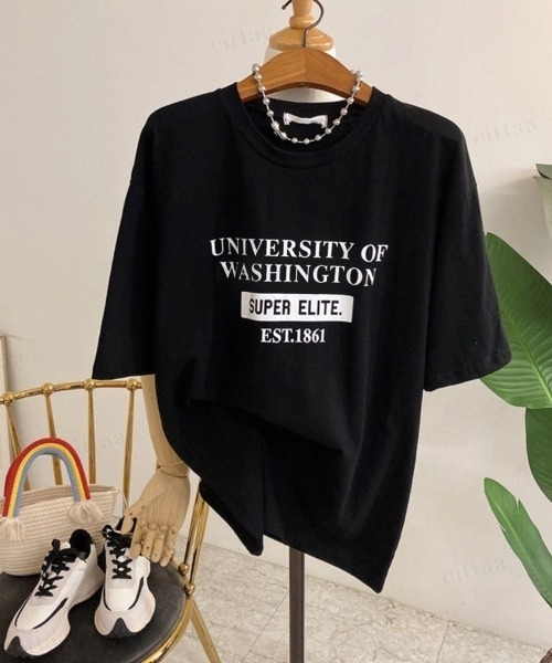 Dalfwin(ダールフィン)の「UNIVERSITYプリント半袖Tシャツ(Tシャツ/カットソー・レディース・ホワイト/ブラック/イエロー/オレンジ・FREE)」の12枚目の写真