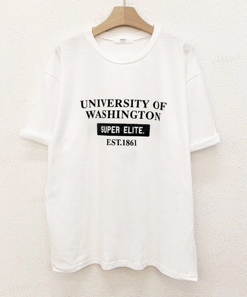 Dalfwin(ダールフィン)の「UNIVERSITYプリント半袖Tシャツ(Tシャツ/カットソー・レディース・ホワイト/ブラック/イエロー/オレンジ・FREE)」の9枚目の写真