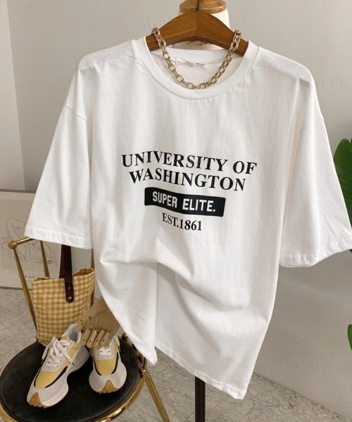 Dalfwin(ダールフィン)の「UNIVERSITYプリント半袖Tシャツ(Tシャツ/カットソー・レディース・ホワイト/ブラック/イエロー/オレンジ・FREE)」の8枚目の写真