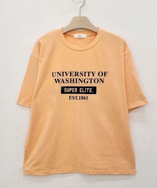 Dalfwin(ダールフィン)の「UNIVERSITYプリント半袖Tシャツ(Tシャツ/カットソー・レディース・ホワイト/ブラック/イエロー/オレンジ・FREE)」の21枚目の写真