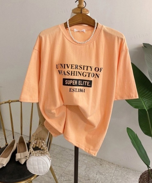 Dalfwin(ダールフィン)の「UNIVERSITYプリント半袖Tシャツ(Tシャツ/カットソー・レディース・ホワイト/ブラック/イエロー/オレンジ・FREE)」の20枚目の写真