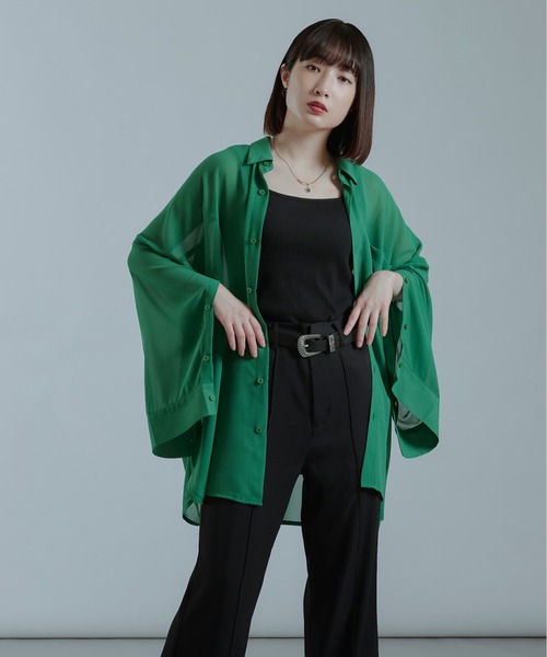 Ellno Loset（エルノロゼット）の「アームスリットシアーシャツ（シャツ/ブラウス・メンズ・ブラック/グリーン/オフホワイト・MEDIUM/LARGE）」の14枚目の写真